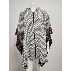 Flying Tomato white multicolor knit hooded poncho S/M